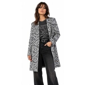 Richard Warren New York  Longline Jacket Womens 6 Black White Tapestry Floral